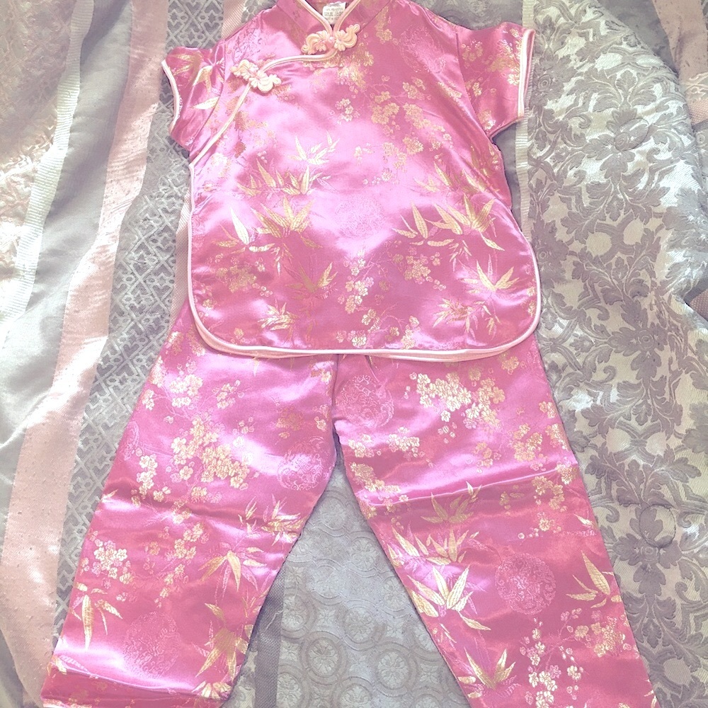 Girl’s Pink Floral 2-piece Chinese Mandarin Pants Suit- Sz 5 - Chinatown NYC